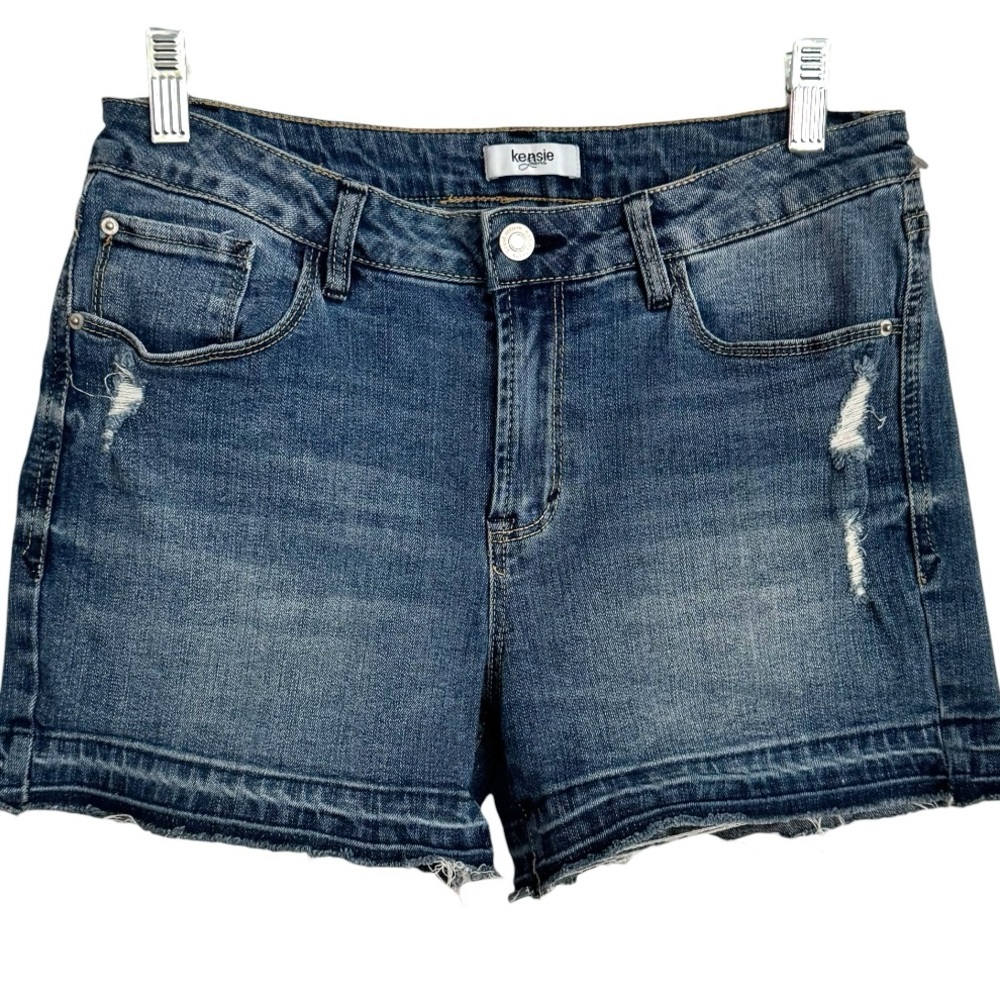NWOT Kensie Jeans High Rise Size 8/29 Distressed Blue Denim 5 Pocket Shorts